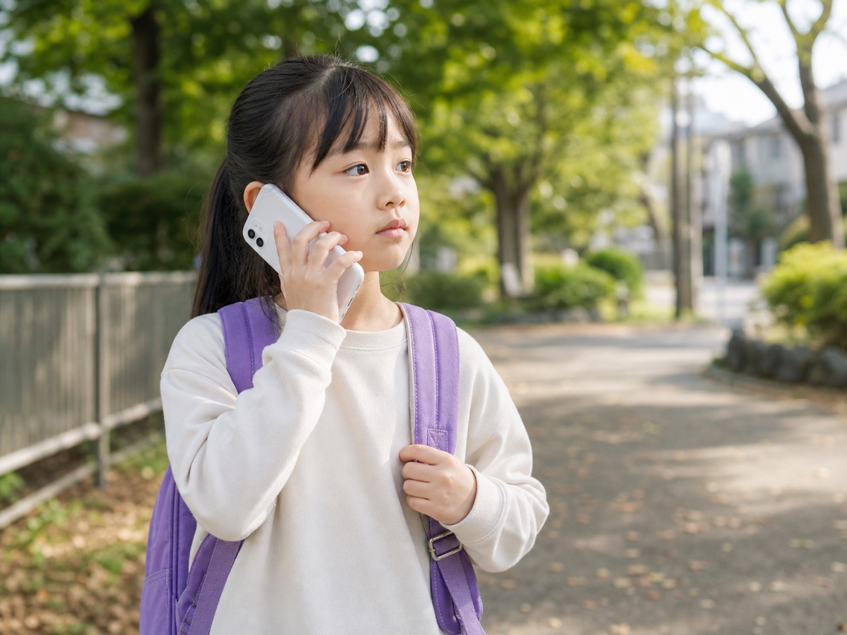 外出先で家族に電話してほしいことを伝える子ども
