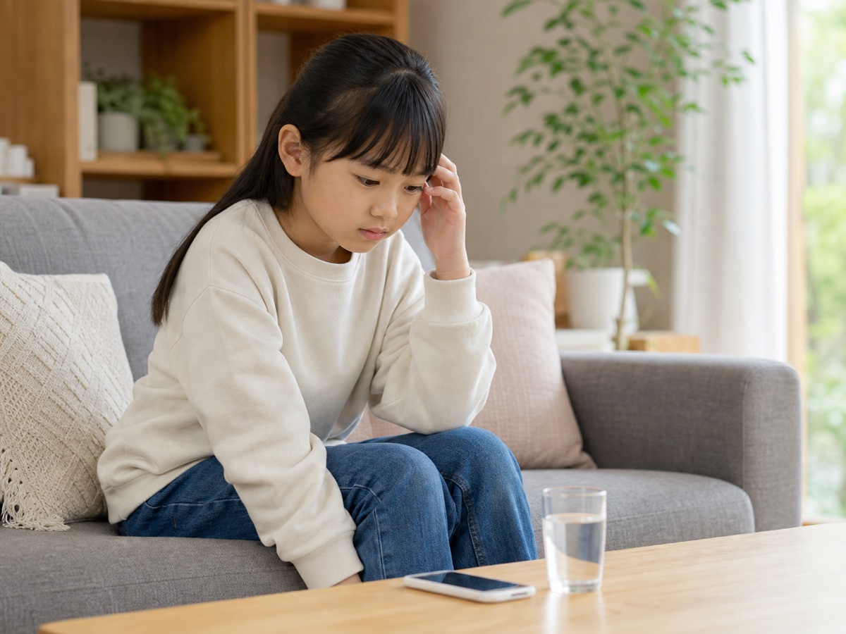 留守番中に不安になりスマホで家族に連絡する子ども