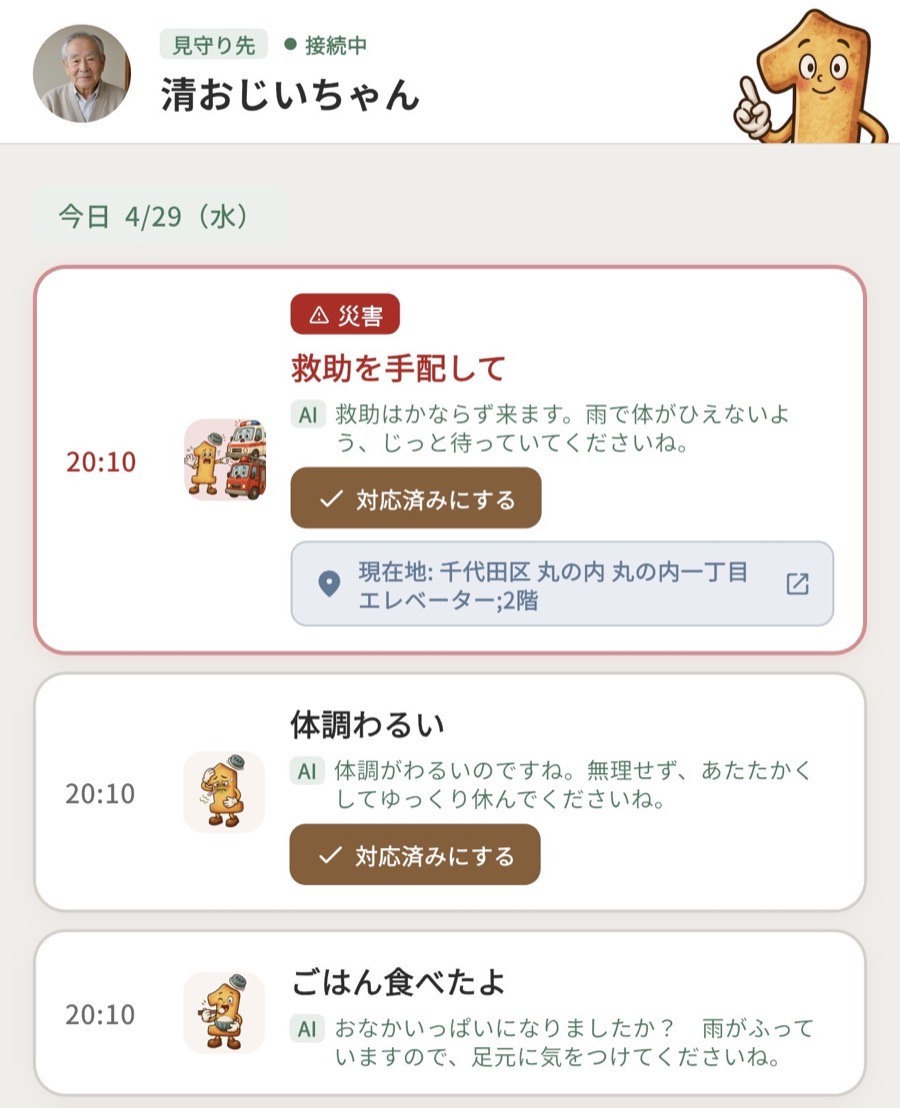 要対応メッセージの確認画面